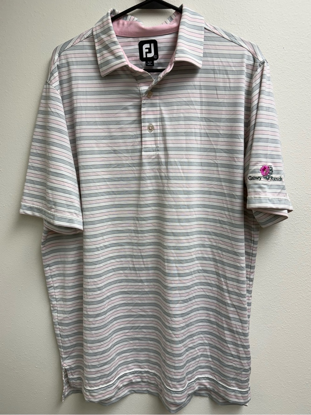 FootJoy Striped Polo in Pink, White & Light Blue
